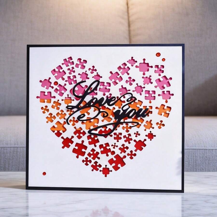 创意爱情拼图模具，DIY剪贴簿相册和压花模板，贺卡制作工具，卡片纸切割工艺品，礼品卡制作模板模切。 - 銀色 - 查看 1