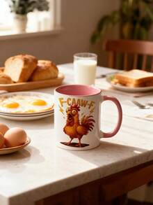 1pc 11oz Funny Rooster Mug With Loud Rooster Print Printed Ceramic Coffee Mug With Comfortable Handle, Thermal Insulated, Personalised Mug, Iced Coffee Cup, Coffee Travel Mug, Perfect Mother's Day & Birthday Gift For Mom, Valentine Gifts For Him & For Women, Funny Teacher Gifts, Ideal For Home, Kitchen, Living Room & Back To School Use - Red - View 3