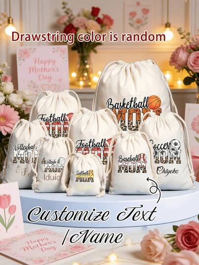Bolsas de regalo con cordón estampadas personalizadas para el Día de la Madre, personalizables con su nombre/texto. Estas bolsas de regalo para el Día de la Madre son perfectas para la temporada del Día de la Madre y vienen en varios tamaños. Son un gran regalo para mamá, abuela, abuela materna, tía, etc.