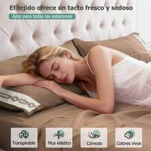 AMOROSA 3/4 Piezas Juego de Sábanas Bordadas Suaves(Sábana Ajustable(Hasta 30cm)+Sábana Plana+Fundas de Almohada)Microfibra Transpirable y Antiarrugas Ropa de Cama Elegante para Dormitorio Casa y Hotel Decoración de Hogar-Caqui - Caqui - Ver 4