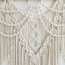 1pc Bohemian Macrame Wall Hanging - Large Handwoven Tassel Lace Tapestry With Wooden Rod, Acrylic Fiber Fabric, Horizontal Indoor Wall Decor For Living Room, Bedroom, Or Headboard, Bedroom Accent Piece | Bohemian Style | Handwoven Texture - 米白色 - 查看 9