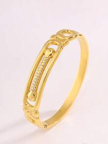 2/1pc Golden Jewelry Set, Understated Luxury And Elegant Stainless Steel Bangle And Ring, Perfect For Dating Occasions, Vibrant Party Gatherings, Daily Commuting Routines, And Thoughtful Gifting, Featuring A Unique U-Link Design With Spherical Accents On Both The Bangle And Matching Open Ring - Gold - View 5