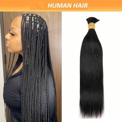 Braiding Hair Straight Human Hair For Braiding No Weft Bulk Hair Braids Hair Extensions #1b Blonde Black For Women 16-26 Inch