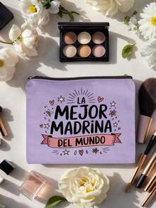 Best Godmother' Pattern Cosmetic Bag, Gift For Girls, Cute Retro Minimalist Letter Print Pouch, Small Items Storage Bag, Makeup Organizer Bag, Toiletry Bag, Foldable Lightweight Storage Bag, Minimalist Shopping Bag, Teacher's Day Gift Clutch, Suitable For Personal Travel Cosmetics Storage, Mother's Day Gift - Multicolor - View 7