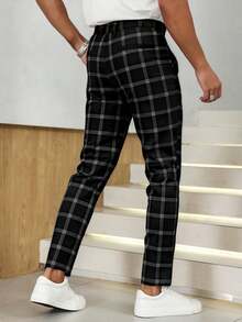 Men's Plaid Casual Pants, Slim Fit 9 Minute Pants, Fashion Casual, Outdoor Commute, Daily Home Wear - Black - View 6