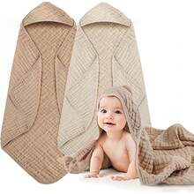 Large 36X36 InchHooded Bath Towels Newborn, 6-Layer% Muslin Cotton, Soft Absorbent Towels With Hood Babies, Infants & Toddlers, Unisex Newborn Bath Essentials 8WFV - 粉紅色 1 件 - 查看 5