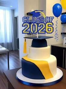 2026 Graduation Cake Toppers, Class Of Glitter Paper Blue Black Gold Cake Decorations For Graduation Party - Multicolor - View 1
