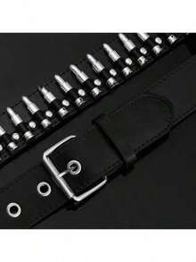 1条哥特暗黑风黑色PU皮西部腰带，Y2K牛仔朋克子弹腰带，男士适用，适合派对、舞蹈、闪亮装饰、外出、男友/情人节礼物、夏季、秋季、万圣节、秋冬季配饰，适合青少年、年轻男士、休闲、户外、运动、度假、毕业礼物、生日、日常佩戴、旅行必备 - 黑色 - 查看 4