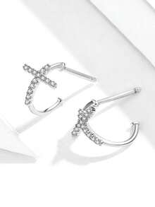 Luxury Cross Rhinestone Pure Silver Earrings, Versatile For Party, Wedding, And Daily Wear - Silver - View 7