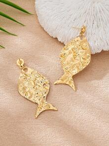 1 Pair Exaggerated Hammered Texture Dangle Fish Tail Earrings For Women - Yellow Gold - View 3