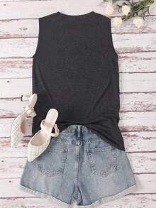 Women'S Sleeveless Tank Top With Iridescent Kiss Print - Casual Round Neck Summer Top, Black With Colorful Lips Design, Lightweight Polyester Blend For Casual Attire - Màu xám đen - Xem 3