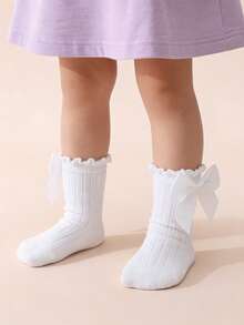 6pairs Baby Girls' Bubble Mouth, Bowknot & Lace Trim High Tube Socks - Multicolor - View 8