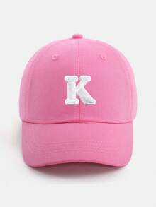 1pc Pink Letter Print Baseball Cap, Breathable & Comfortable For 1-5 Years Old Girls, Suitable For Spring/Summer Outdoor & Casual Wear, A-Z Letter Options - Dark Pink - View 28