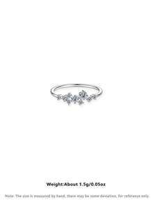 闪亮V形密镶钻石银戒指，法式设计，适合通勤、派对、婚礼等各种场合。 - 銀色 - 查看 10