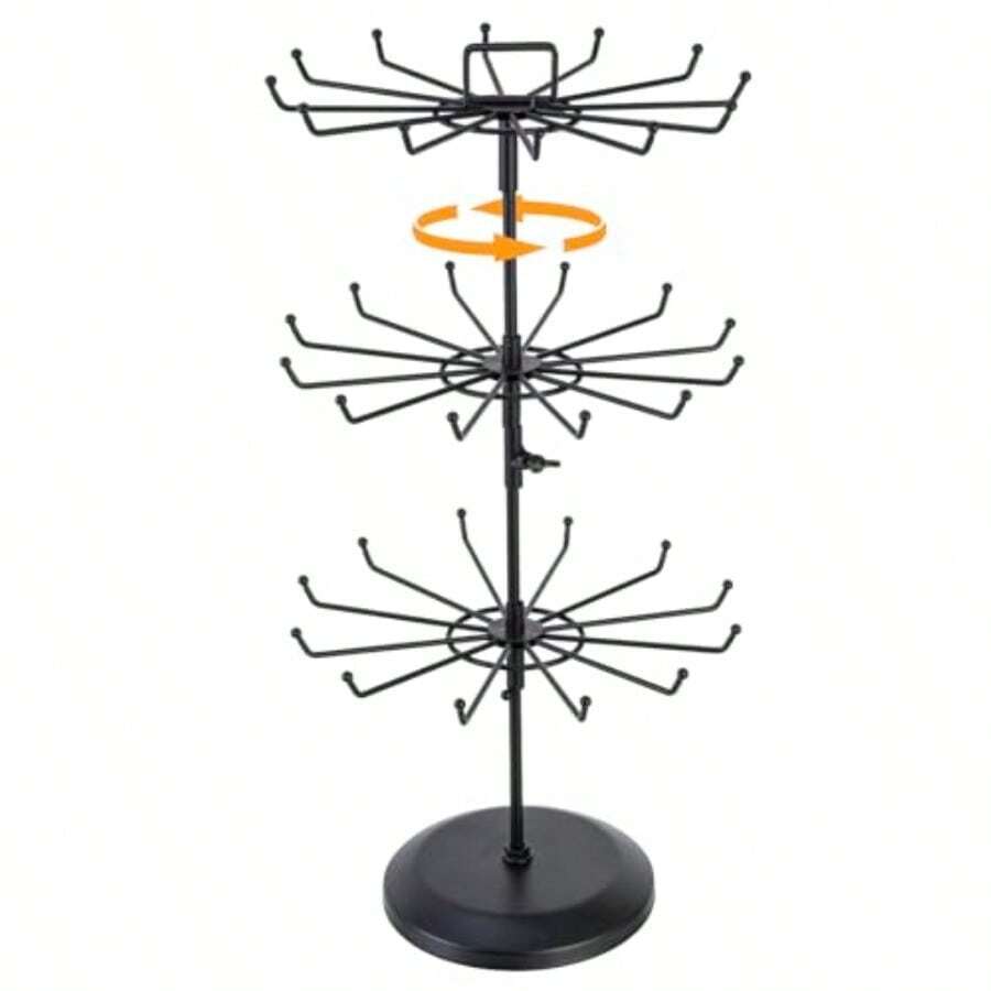 MyGift - Árbol de joyería de metal negro mate clásico de 3 niveles con brazos giratorios de 360 grados collar giratorio y soporte de exhibición de la torre de pulsera con 36 ganchos y soporte - Negro 3 niveles - Ver 1