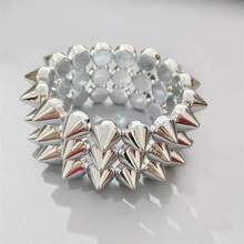 2pcs Punk Style Rivet Bracelet, Unisex Silver Rivet Bangle, Suitable For Daily Wear, Party, Music Festival - Multicolor - View 4