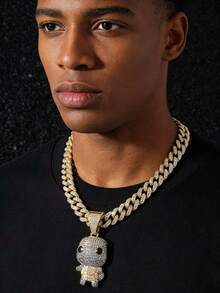 1pc Men's Fully Iced-Out Hip Hop Cuban Chain With Cartoon Animal Turtle Pendant Necklace - Style a - View 1