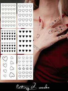 6片装草本汁半永久手指纹身贴纸，可爱酷炫的爱心和笑脸图案，适合日常、派对、节日、送礼——清爽柔软，防水，易于贴于手指、手臂、肩膀、脖子、锁骨等部位。 - 藍色 - 查看 1