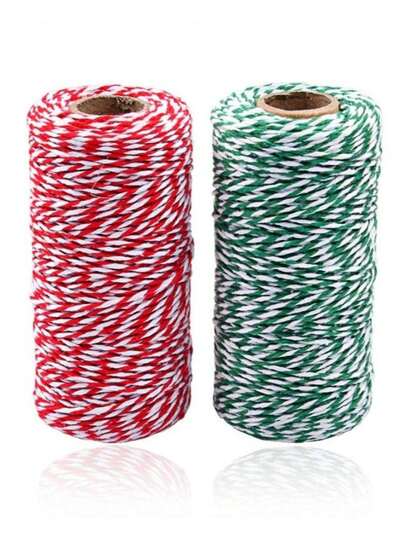 2 Rolls 100m 2mm Colorful Cotton Rope, Solid Cotton Butcher's Twine, Durable For Gifts, Meat, Crafts, Garden, Wedding Decor, Packaging
