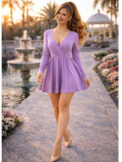 Romper Estilo Vestido con Escote en V y Cintura Elástica - Comodidad y Elegancia"