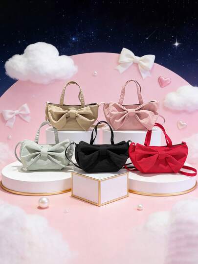 1pc New Bow-Tie Handbag/Crossbody Bag: Casual, Simple, And Stylish. Features A Zipper Design And A Non-Adjustable Shoulder Strap. Perfect For Everyday Outings And Shopping Trips, It Easily Holds Essentials. A Versatile Piece And A Fashion Favorite, Suitable For Various Styles And Occasions, With Exceptional Versatility.