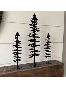 3pcs Black Metal Pine Tree Decor Set - Rustic Natural Style Decoration, Ideal For Nature Lovers, No Power Needed, Easy To Install On Wooden Surfaces, Suitable For Office Desk, Living Room Decor, Etc. - Perfect Holiday Gift - Squirrel - View 7