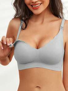 1件装孕妇哺乳文胸，透气产后哺乳文胸，舒适无缝无钢圈文胸 - 灰色 - 查看 1