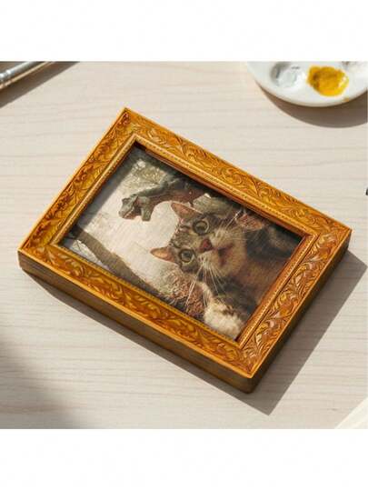 1pc Hakimi's Adventure Refrigerator Magnet, Wooden Mini Decorative Painting, Wooden Fridge Sticker, Frightened Cat And Dinosaur Exploration, Fun Home Decor, Unique Gift And Kitchen Item, Cat Accessories