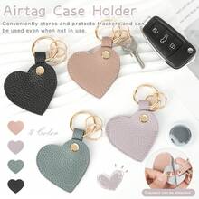 PU Leather Heart-Shaped AirTag Protective Case With Keychain, Full Protection, Portable, Shockproof, Scratch-Resistant, Anti-Collision. AirTag Keychain Does Not Affect Signal. Can Be Attached To Car Keys, Bags, Luggage, Wallets, Children, Bicycles, Dogs And Cats. - Multicolor - View 1