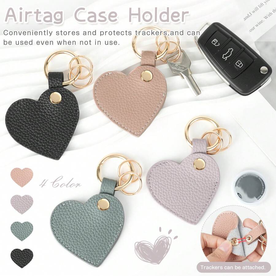 PU Leather Heart-Shaped AirTag Protective Case With Keychain, Full Protection, Portable, Shockproof, Scratch-Resistant, Anti-Collision. AirTag Keychain Does Not Affect Signal. Can Be Attached To Car Keys, Bags, Luggage, Wallets, Children, Bicycles, Dogs And Cats. - Multicolor - View 1