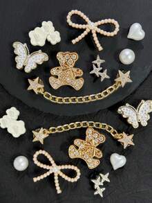 16pcs Detachable DIY Rhinestone Bear, Bow, Christmas Snowflower Shoe Accessories, Decorative Chain, Perfect Holiday Gift - Golden Bear - View 3
