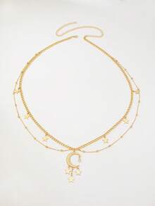 1 pieza Cadena de cintura con colgante de luna y estrella metálico dorado de moda, adecuado para atuendos diarios y de fiesta de mujeres - Amarillo Oro - Ver 5
