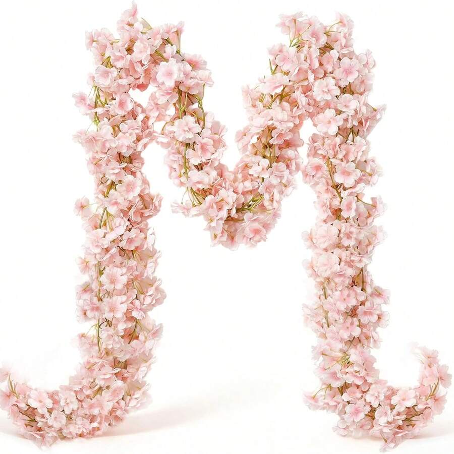 1/3/5件套 5.9英尺人造春季樱花花环，丝绸悬挂花藤，适用于婚礼派对背景、房间墙面装饰、日式可爱装饰、室内外生日礼物、家居装饰、礼品、婚礼、婚礼装饰、人造装饰、玫瑰、装饰玫瑰、装饰风格 - 淡粉紅色 - 查看 1
