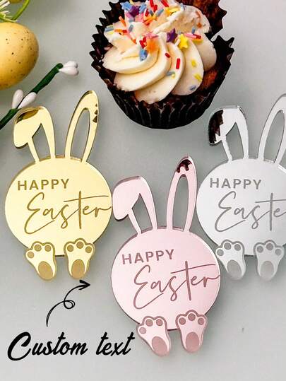 1pc Customized Name Rabbit Easter Egg Decorations, Happy Easter Cupcake Toppers, Easter Bunny Cake Decoration,Suitable For Easter Party Diy Cake & Dessert Decorations,Wedding Birthday Party Family Party Easter Party Cupcake Decoration,Valentine'S Day Gift Guide,Affordable Valentine'S Gifts,Easter Sunday,Mother'S Day