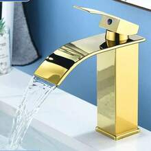 1 pieza Grifo de baño con cascada - Elegante grifo de baño chapado en acero inoxidable de un solo orificio, grifo de baño de un solo mango para lavabo de 1 orificio o 3 orificios, grifo de baño para caravana/autocaravana, grifo de baño de un solo orificio en negro, grifo de baño en oro cepillado - Multicolor - Ver 5