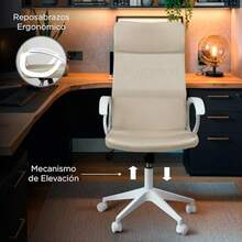 MAGMALIFE Silla de Oficina Ergonómica con Reposacabezas Respaldo de Malla Transpirable Altura e Inclinación Ajustables Reposabrazos Abatibles y Ruedas 360° Silenciosas Soporta 150kg Beige - Beis - Ver 5