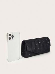 REMANLAND Vibrant Deep Glitter Pleated Envelope Clutch A Glamorous Evening Accessory Featuring Shimmery Texture And Elegant Pleated Detail Perfect For Parties Dinners And Events Elevating Eye-Catching Ensembles It Is The Best Gift For Women - Black - View 7