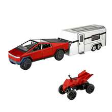 1:32 Proportional Cyber Truck-Style Die-Cast Truck Set, Including Camper Van And Off-Road Vehicle, 3-In-1 Rebound Model Car, With Sound And Light Effects, 5 Colors, Suitable For Collection And As A Gift - màu đỏ - Xem 8