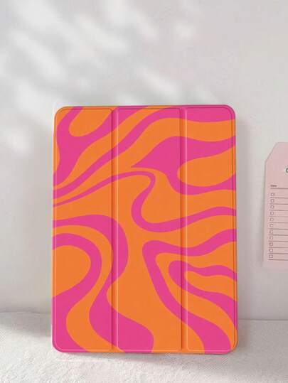 时尚简约橙色不对称波浪纹平板电脑保护套，三折支架保护壳，兼容 (A16) 11 英寸第 11 代（2025 年）/第 10 代、10.2 英寸、Pro 2021/2020、Galaxy Tab A8 10.5 英寸（2022 年）、Matepad 10.4/Tab，防摔，带笔槽，支持睡眠/唤醒功能，适合送给孩子/家人，年末礼物