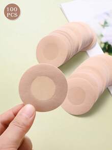 100 miếng che đầu ngực dùng một lần, không đường may, thoáng khí, tự dính, vô hình, phụ kiện nội y nữ, miếng che đầu ngực cho váy dạ hội, phụ kiện quần áo nữ dùng một lần - Màu be - Xem 2