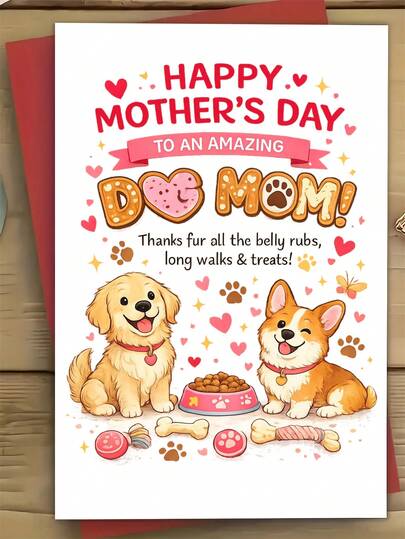 1pc Humorous Mother's Day Card For Dog Mom – "Thanks For All The Belly Rubs, Long Walks & Treats!" – Cute Pet Lover Gift, Includes Envelope, Paper Greeting Card