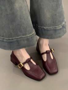 2025 Nouvelles Chaussures Vintage Mary Jane pour Femmes, Chaussures Élégantes de Style Français à Talon Épais et Basse, Automne - Rouge foncé - Voir 3