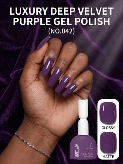 GMUME 15ml Deep Purple Gel Nail Polish 0.5fl.Oz Dark Plum Violet Color UV LED Soak Off Nail Art Gel Varnish, Color Matching Painted Bottle What You See Is What You Get, Long Lasting Highly Pigmented Fingertip Palette DIY Salon Manicure Glossy Matte Winter Fall Beauty Set