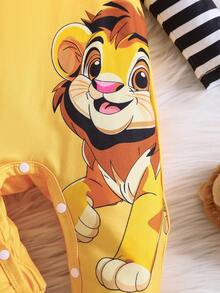 1pc Striped Cute Lion Infant Newborn Baby Romper - Yellow - View 5