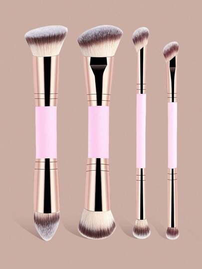 Bộ 4 cọ trang điểm chuyên nghiệp hai đầu - Cọ đánh phấn phủ vát và thuôn, cọ tạo khối, cọ má hồng, cọ phấn mắt, cọ che khuyết điểm, cọ highlight, cọ tán màu. Lông cọ mềm mại, nhỏ gọn tiện mang theo khi đi du lịch, món quà tuyệt vời cho phụ nữ và các cô gái, quà tặng khuyến mãi, bộ cọ trang điểm chuyên nghiệp, bộ cọ trang điểm hoàn chỉnh.