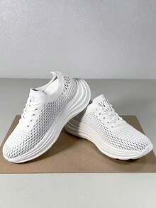 Women's Minimalist, Lightweight & Breathable Lace-Up Casual Sports Sneakers, Running Shoes - White - View 11