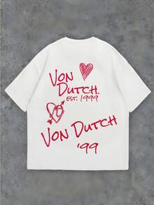 White 1pcs Women's Double-Sided Printing Von Dutchh Heart Logo With Key And Year 1999 Fabric Soft & Skin-Friendly Unisex Style Gifts For Spring Festival, Valentine's Day, St. Patrick's Day & World Cup-Van Dutch Dragon Print Women T Shirt Classic Americana Style Graphic Tee - White - View 3