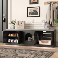 Meuble pour chat dissimulé 140 x 40 x 45,5 cm - Griffoir et ventilation intégrés, mobilier pour animaux de compagnie pour couloir et entrée, meuble multifonctionnel pour chat, maison pour animaux, meuble pour litière, toilettes pour animaux - Voir 3