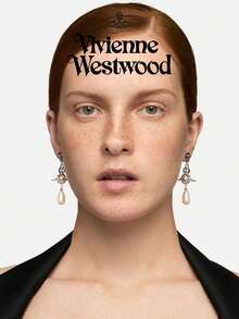 Vivienne Westwood Bông tai hình giọt nước đính ngọc trai hình sao Thổ, chất liệu bạc, đồng thau, đính đá lấp lánh. - Bạc - Xem 2