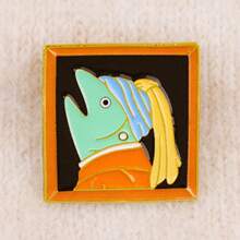 梵高艺术油画珐琅徽章 可爱青蛙戴珍珠耳环胸针翻领别针徽章 背包服装配饰 时尚珠宝 朋友礼物 - 黑色 - 查看 8